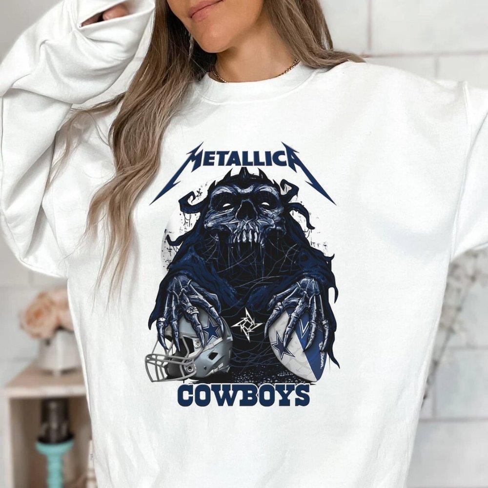 Dallas Cowboys Team Logo Skull Shirt, Metallic Cowboy Unisex Sweatshirt